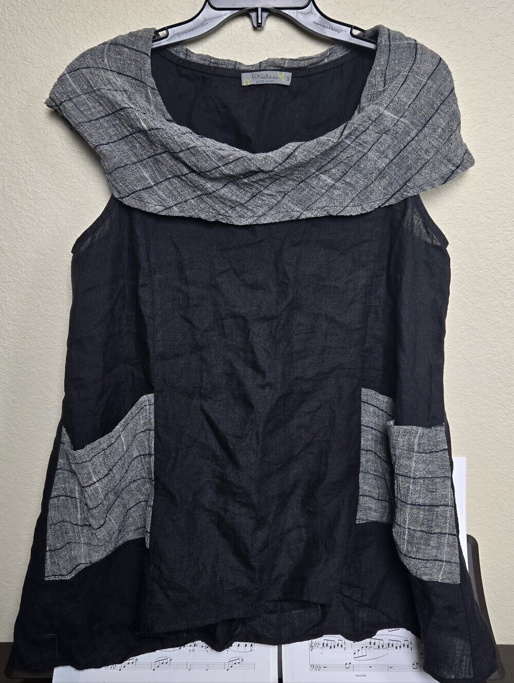 Chalet et Ceci Lagenlook 100% Linen Cowl Neck Tunic Top - Size S